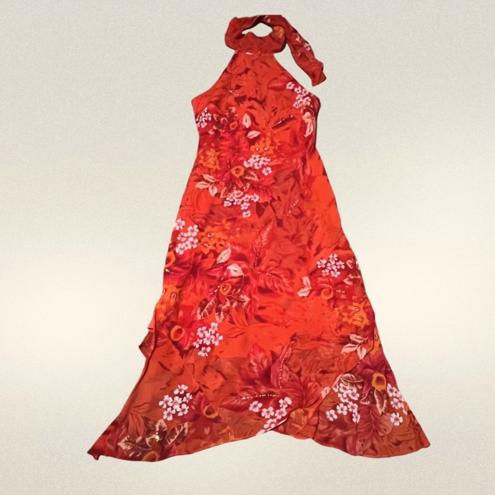 ✨SOLD✨🌺Vintage 90s RAG Hawaiian Red Halter Dress🌺